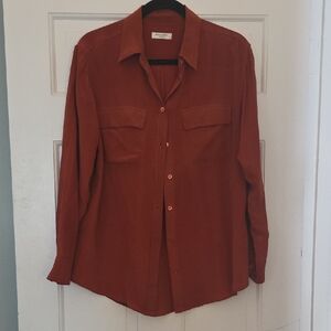 Women's Rust Deep Orange Long-Sleeve Button-Down 100% Silk Shirt